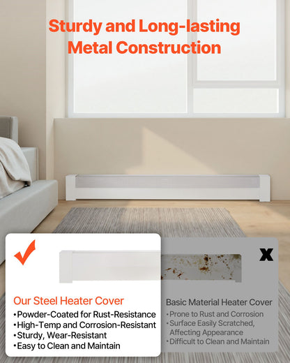 Värmekåpor till golvlister, Basic-serien 1526 mm standardfrontkåpa för elektrisk värmeenhet för heminredning, kraftigt stål, enkel installation för sovrum, byter ut gammalt kåpa, vit