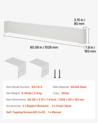 Värmekåpor till golvlister, Basic-serien 1526 mm standardfrontkåpa för elektrisk värmeenhet för heminredning, kraftigt stål, enkel installation för sovrum, byter ut gammalt kåpa, vit
