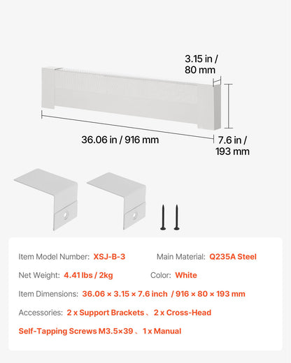 Värmekåpor till golvlister, Basic-serien 916 mm standard elektrisk värmeenhetsfrontkåpa för hemförbättring, kraftigt stål, enkel installation för sovrum, byter ut gammalt kåpa, vit