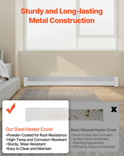Värmekåpor till golvlister, Basic-serien 1831 mm standardfrontkåpa för elektrisk värmeenhet för hemförbättring, kraftigt stål, enkel installation för sovrum, byter ut gammalt kåpa, vit