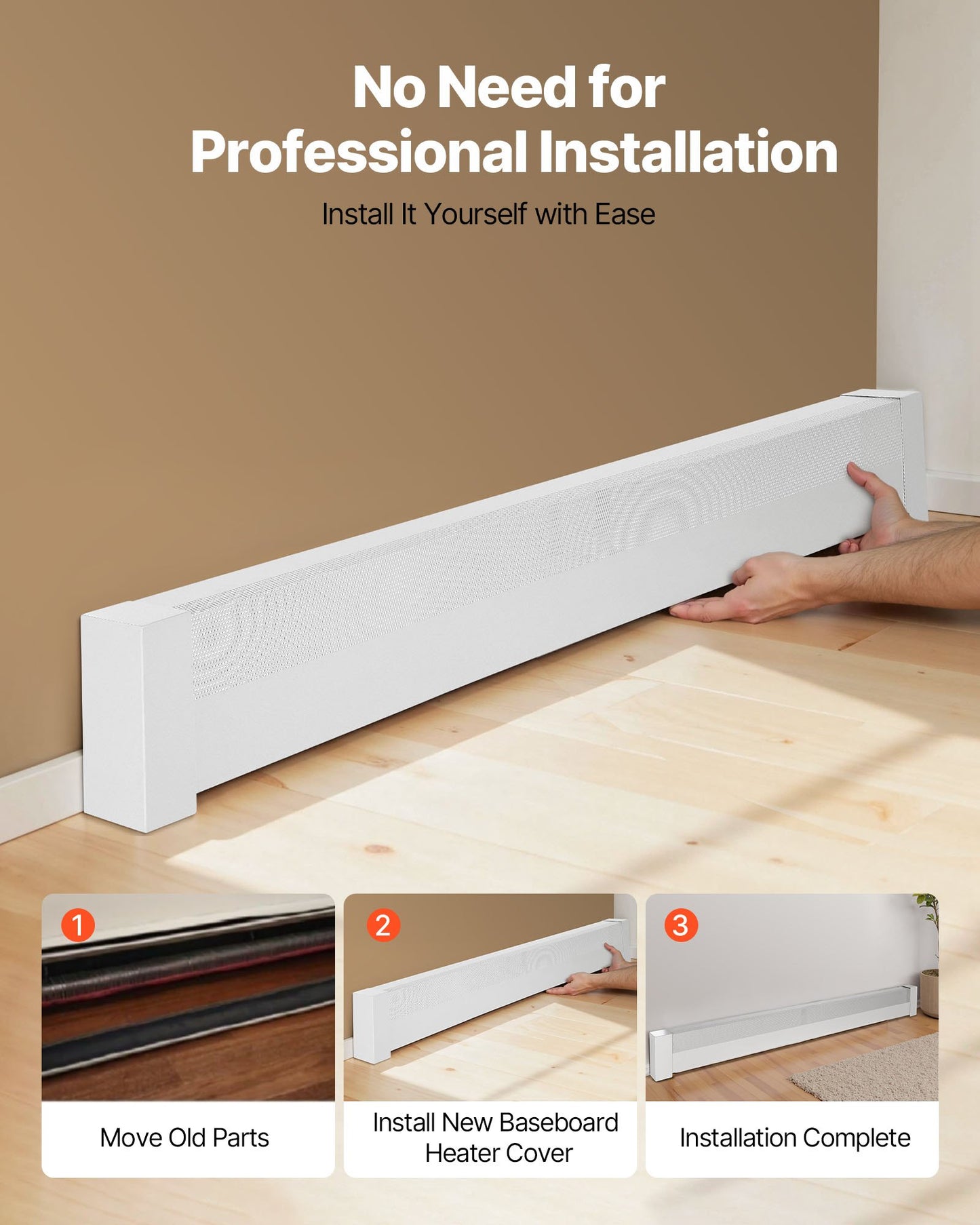 Värmekåpor till golvlister, Basic-serien 1831 mm standardfrontkåpa för elektrisk värmeenhet för hemförbättring, kraftigt stål, enkel installation för sovrum, byter ut gammalt kåpa, vit