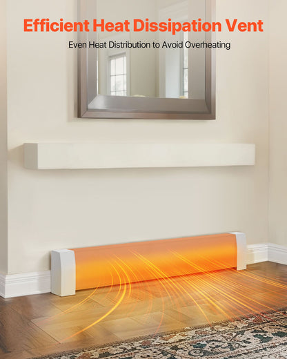 Värmekåpor till golvlister, Premium-serien 1222 mm standardfrontkåpa för elektrisk värmeenhet för hemförbättring, kraftigt stål, enkel installation för sovrum, byter ut gammalt kåpa, vit