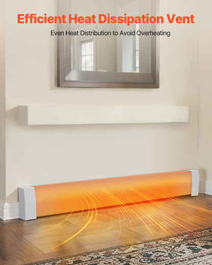 Värmekåpor till golvlister, Premium-serien 1527 mm standardfrontkåpa för elektrisk värmeenhet för hemförbättring, kraftigt stål, enkel installation för sovrum, byter ut gammalt kåpa, vit