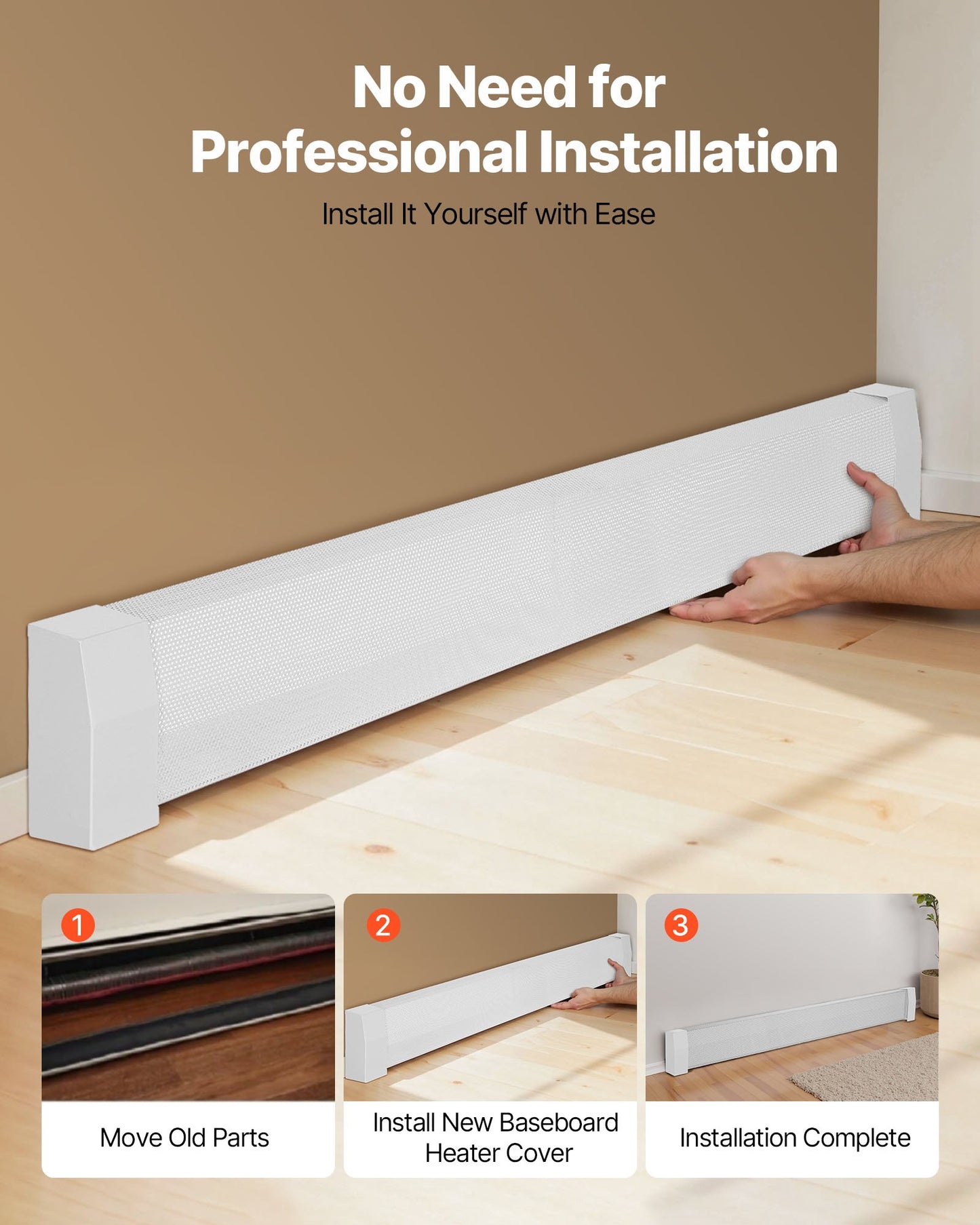 Värmekåpor till golvlister, Premium-serien 1832 mm standardfrontkåpa för elektrisk värmeenhet för hemförbättring, kraftigt stål, enkel installation för sovrum, byter ut gammalt kåpa, vit