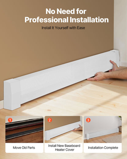Värmekåpor till golvlister, Premium-serien 1832 mm standardfrontkåpa för elektrisk värmeenhet för hemförbättring, kraftigt stål, enkel installation för sovrum, byter ut gammalt kåpa, vit