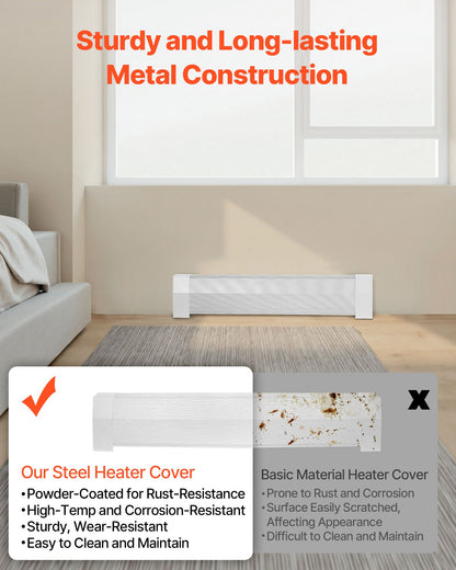 Värmekåpor till golvlister, Premium-serien 917 mm standardfrontkåpa för elektrisk värmeenhet för hemförbättring, kraftigt stål, enkel installation för sovrum, byter ut gammalt kåpa, vit