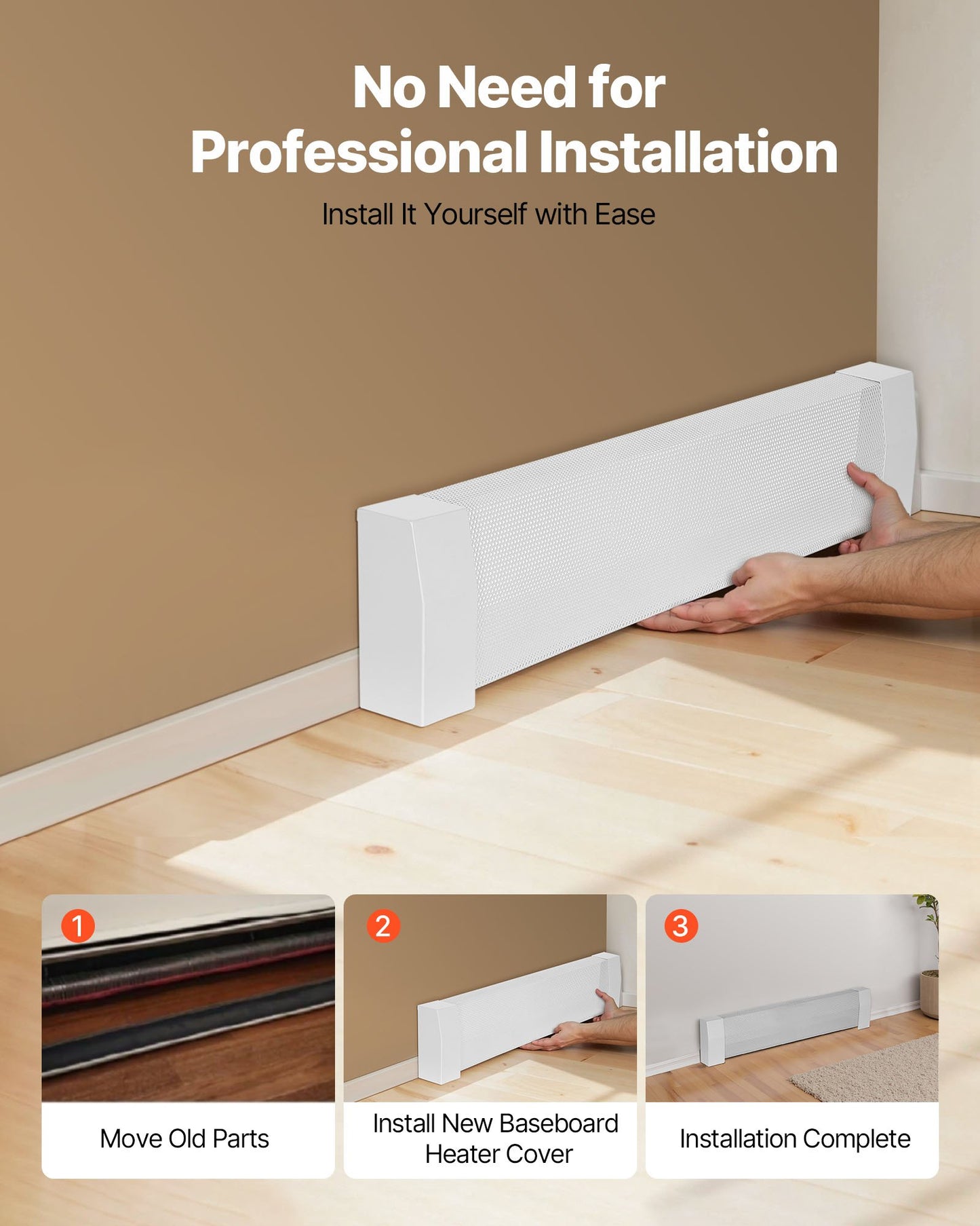 Värmekåpor till golvlister, Premium-serien 917 mm standardfrontkåpa för elektrisk värmeenhet för hemförbättring, kraftigt stål, enkel installation för sovrum, byter ut gammalt kåpa, vit