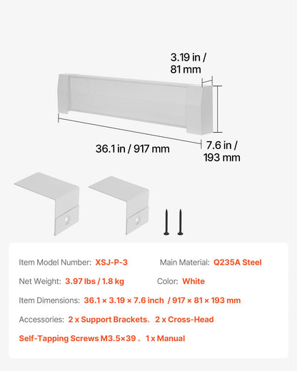 Värmekåpor till golvlister, Premium-serien 917 mm standardfrontkåpa för elektrisk värmeenhet för hemförbättring, kraftigt stål, enkel installation för sovrum, byter ut gammalt kåpa, vit