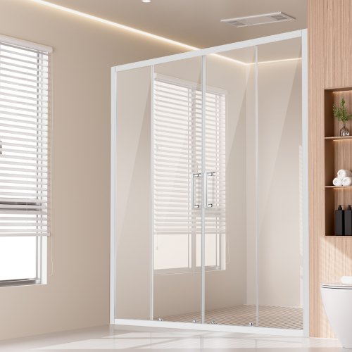 Semi-frameless Shower Door, 57.8-59" W x 70" H, Double Sliding Glass Door with 1/4"(6mm) Clear Tempered Glass, Waterproof Shatterproof NANO Stain-Resistant with Stainless Steel Hardware, Chrome