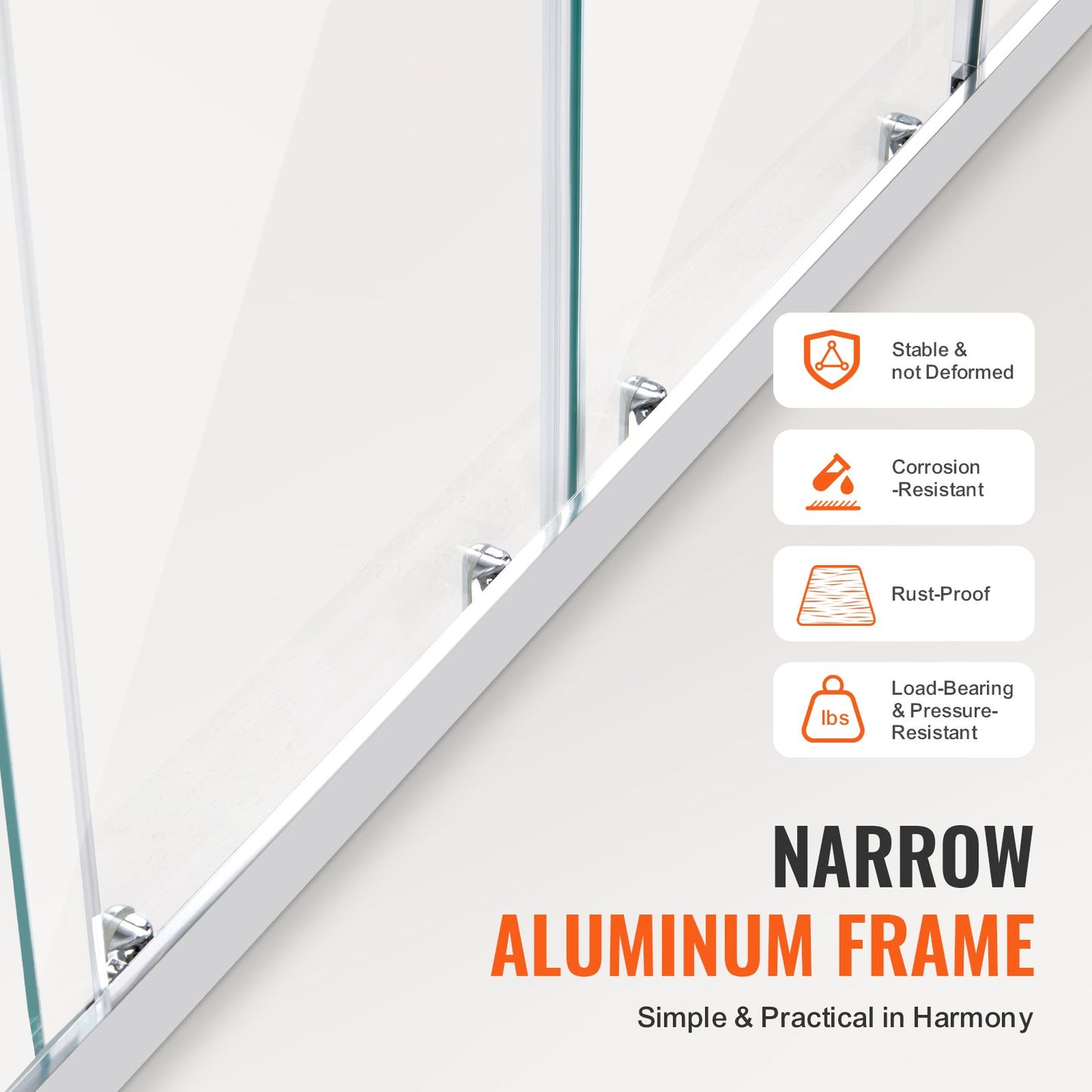 Semi-frameless Shower Door, 57.8-59" W x 70" H, Double Sliding Glass Door with 1/4"(6mm) Clear Tempered Glass, Waterproof Shatterproof NANO Stain-Resistant with Stainless Steel Hardware, Chrome