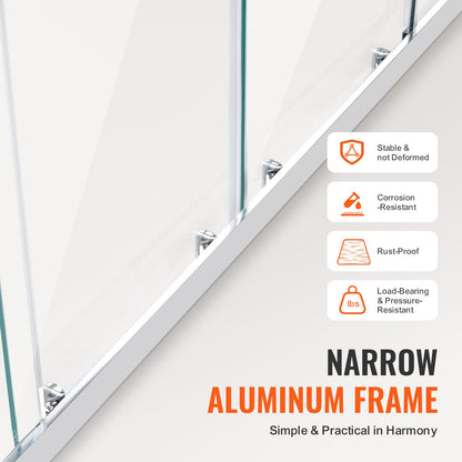 Semi-frameless Shower Door, 57.8-59" W x 70" H, Double Sliding Glass Door with 1/4"(6mm) Clear Tempered Glass, Waterproof Shatterproof NANO Stain-Resistant with Stainless Steel Hardware, Chrome