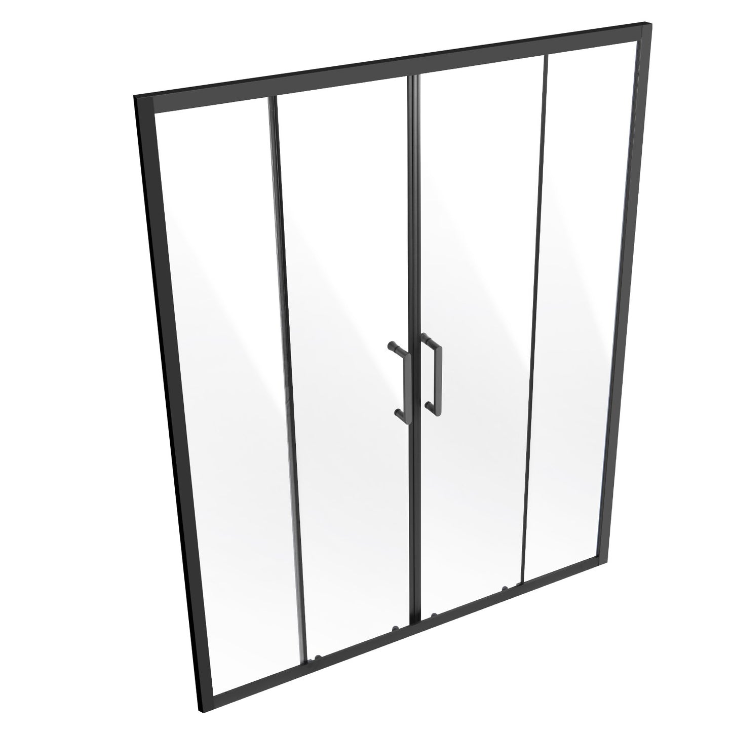 Duschdörr utan ram, 147-149 cm B x 180 cm H, dubbel skjutdörr i glas med 6 mm härdat glas, vattentät, splittersäker, fläckbeständig med rostfria beslag, mattsvart