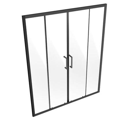 Duschdörr utan ram, 147-149 cm B x 180 cm H, dubbel skjutdörr i glas med 6 mm härdat glas, vattentät, splittersäker, fläckbeständig med rostfria beslag, mattsvart