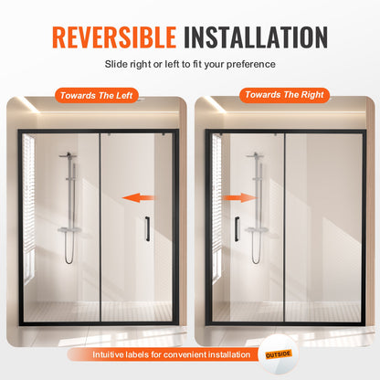 Duschdörr utan ram, 147-149 cm B x 180 cm H, skjutdörr i glas med 6 mm härdat glas, vattentät, splittersäker, fläckbeständig med rostfria beslag, mattsvart