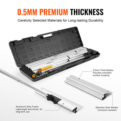 Drywall Skimming Blade Set, 10/16/24/32/40 in (25.4/40.6/61/81.3/101.6 cm) Skimming Blades + 34-81.6 in/86.4 - 207 cm Extension Handle Pole, Stainless Steel Knife Professional Skim Coat Tools, for Gyprock/WallBoard/Plasterboard