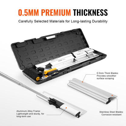 Drywall Skimming Blade Set, 7/10/14/16/24 in (17.8/25.4/35.6/40.6/61 cm)Skimming Blades + 34 - 81.6 in/86.4 - 207 cm Extension Handle Pole, Stainless Steel Knife Professional Skim Coat Tools, for Gyprock/WallBoard/Plasterboard