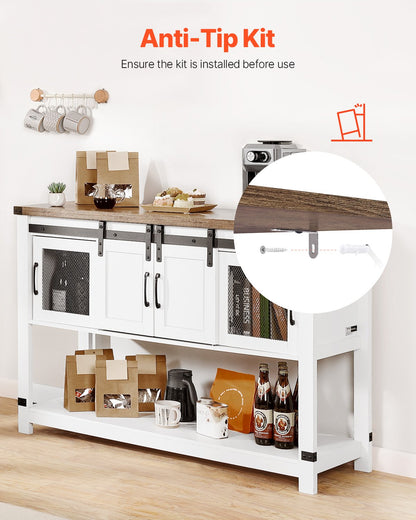 Coffee Bar Cabinet, 47.3 x 15.7 x 32.7 in Farmhouse Coffee Bar Cabinet with 4-Tier Storage, Coffee Bar Table with Barn Doors, Farmhouse Sideboard Buffet Cabinet for Living Room, Entryway