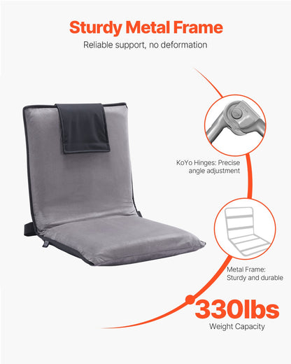 Golvstol, 6-positions justerbar meditationsstol med ryggstöd, hopfällbar soffstol för läsning, TV-tittande och spel, bärbar golvstol, loungesoffa för barn, tonåringar, vuxna, grå
