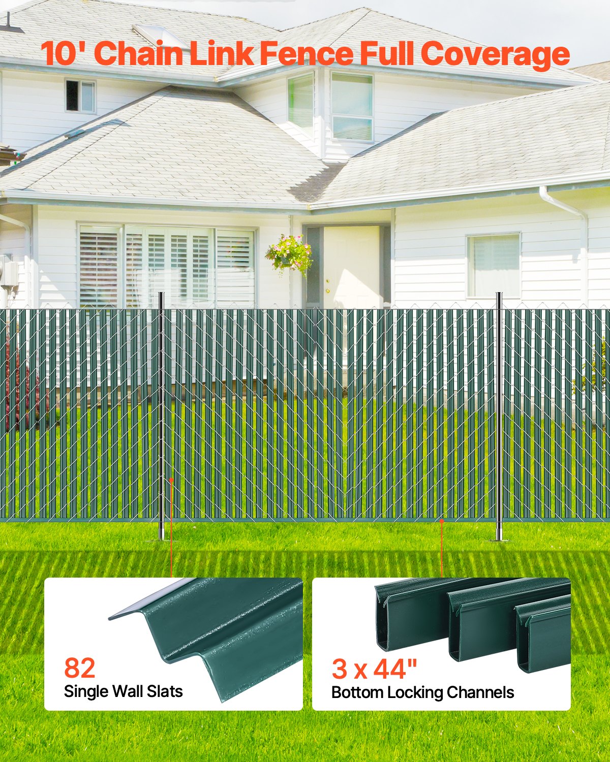 Bottom Locking Privacy Slats, Single-Wall Vertical Bottom-Locking Slats for Chain-Link Fence, High-Density HDPE Chain Link Slats Ideally Fit 4' High Fence for Garden, Farm, Sports Field(Green)