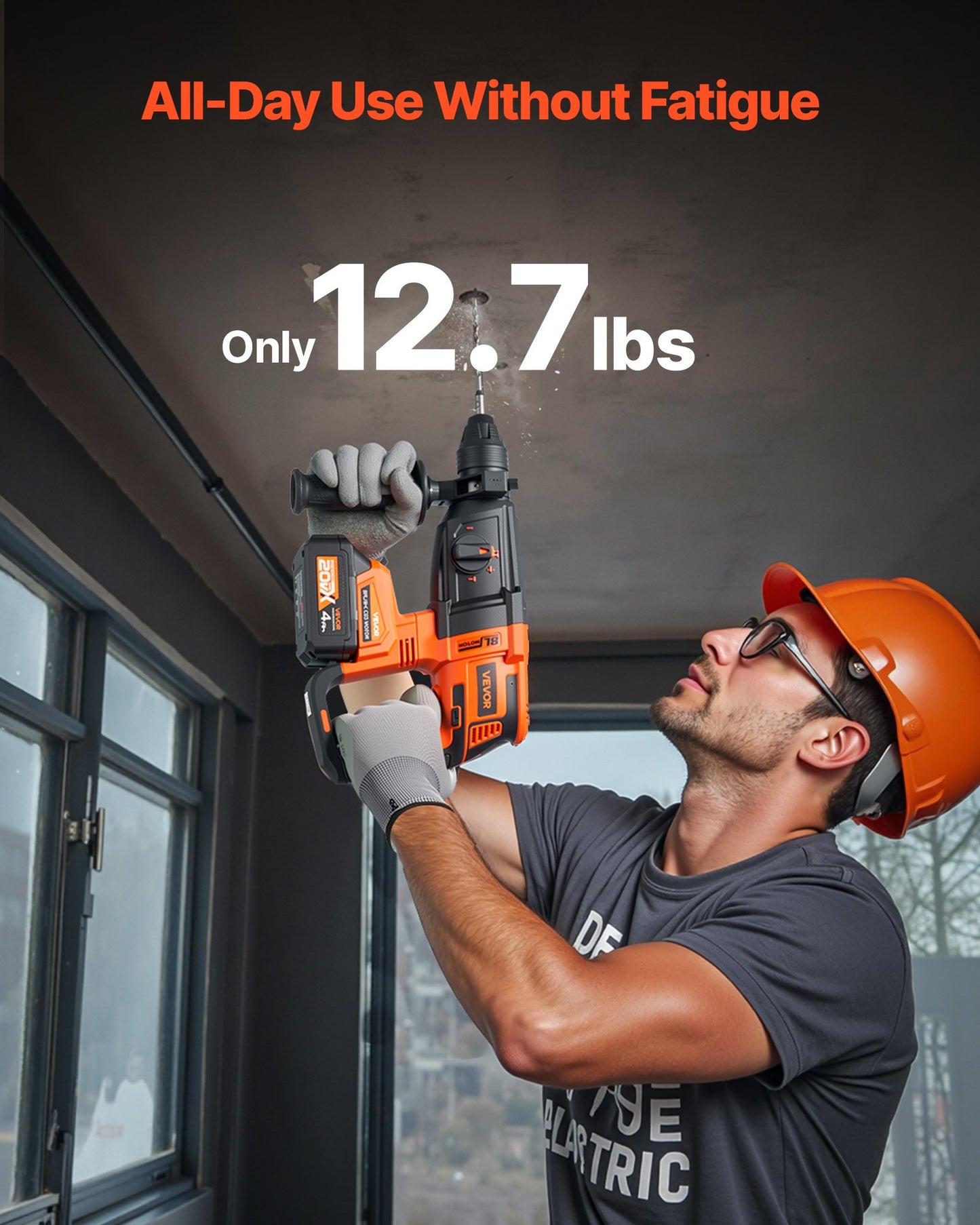 20V Brushless Cordless Hammer Drill, Lithium-Ion 1 Inch Rotary Hammer Driver, SDS-Plus Electric Lightweight Power Tool Kit with Battery and Charger, 4 Functions, 1200 RPM, 5300 BPM