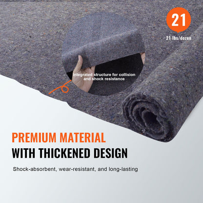 Flyttfiltar, 182,9 x 137,2 cm, 9,5 kg/dz vikt, 24 förpackningar, professionell packfilt i återvunnen bomull, stora kraftiga flyttmattor perfekta för att skydda möbler, golv, vitvaror