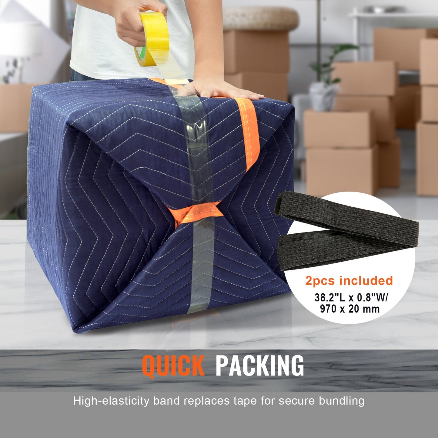 Moving Blankets, 203.2 x 182.9 cm, 15.9 kg/dz Weight, 12 Packs, Professional Non-Woven & Recycled Cotton Packing Blanket, Heavy Duty Mover Pads for Protecting Furniture, Floors, Appliances, Blue/Orange