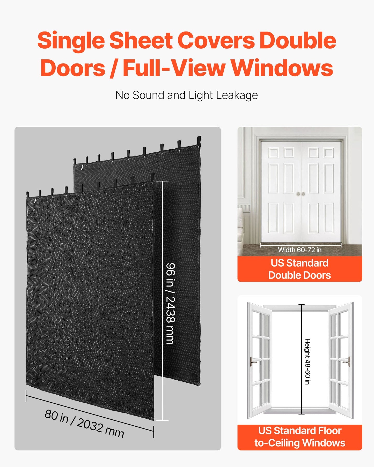 2 Pack Sound Dampening Blankets, 2438 x 2032 mm, Extra Large Soundproof Blanket with Grommets, Studio Grommeted Blanket with Cotton Filling, for Window, Door, Light Blocker, Music Recording