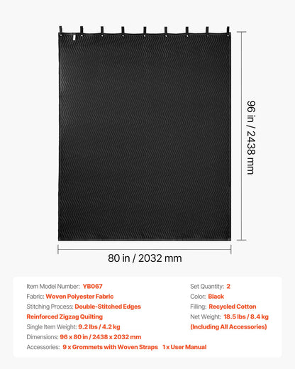 2 Pack Sound Dampening Blankets, 2438 x 2032 mm, Extra Large Soundproof Blanket with Grommets, Studio Grommeted Blanket with Cotton Filling, for Window, Door, Light Blocker, Music Recording