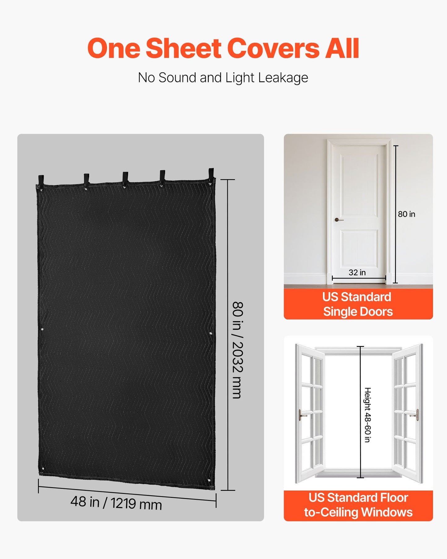 Ljuddämpande filtar, ljudisolerade gardiner med 2032 x 1219 mm, ljudisolerande filt med öljetter, studiofilt med öljetter, för fönster, dörr, ljusblockerare, musikinspelning, svart