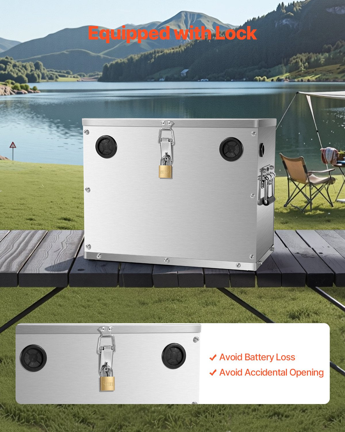 Batterilåda, Grupp 24/31 Batterilåda för trollingmotor, Marinbatterilåda med lås, handtag och gummigenomföring för kabelhål, Skal i rostfritt stål, Lämplig för bilar, båtar och trollingmotorer