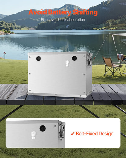 Battery Box, Group 24/31 Trolling Motor Battery Box, Marine Batteries Case with Rubber-Grommet Cable Holes, Aluminum Alloy Shell Storage Case, Easy Installation, for Off-Road Racers, Trucks
