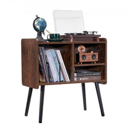 Record Player Stand, Turntable Stand Holds Up to 100 Albums, Vintage Vinyl Record Cabinet with Removable Shelves, Record Player Table with Adjustable Height for Living Room, Bedroom, Brown