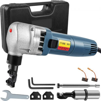 Elektrisk metallnibbler 380W nibbler metallskärare 1800 varv/min höghastighetsrotor metallnibbler 220V med utbytbara blad förvaringsväska plåtnibbler för skärning av rostfritt stål, aluminium, plast