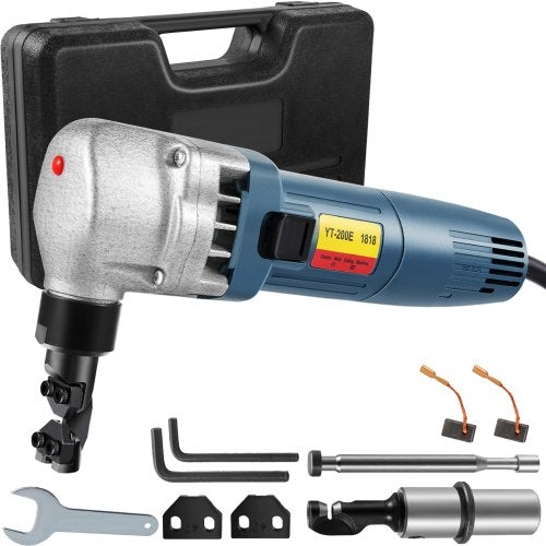 Elektrisk metallnibbler 380W nibbler metallskärare 1800 varv/min höghastighetsrotor metallnibbler 220V med utbytbara blad förvaringsväska plåtnibbler för skärning av rostfritt stål, aluminium, plast