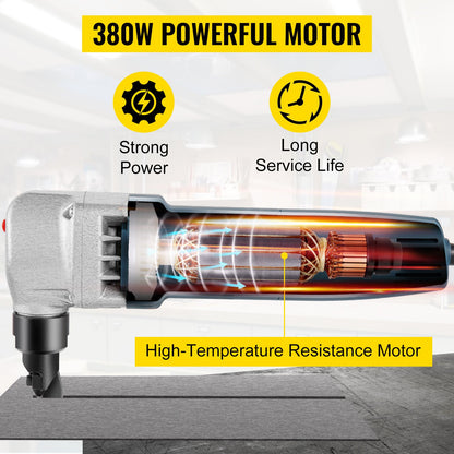 Elektrisk metallnibbler 380W nibbler metallskärare 1800 varv/min höghastighetsrotor metallnibbler 220V med utbytbara blad förvaringsväska plåtnibbler för skärning av rostfritt stål, aluminium, plast
