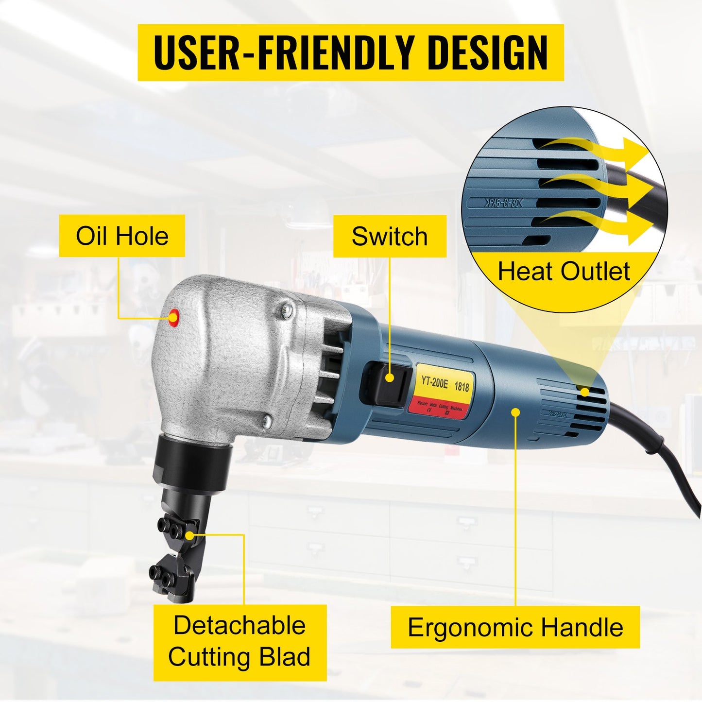 Elektrisk metallnibbler 380W nibbler metallskärare 1800 varv/min höghastighetsrotor metallnibbler 220V med utbytbara blad förvaringsväska plåtnibbler för skärning av rostfritt stål, aluminium, plast