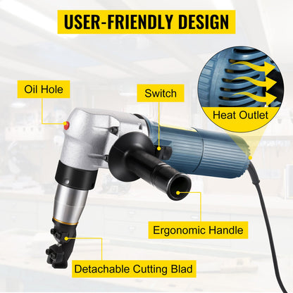 Elektrisk metallnibbler 625W nibbler metallskärare 1000 varv/min höghastighetsrotor metallnibbler 110V med utbytbara blad förvaringsväska plåtnibbler för skärning av rostfritt stål, aluminium, plast