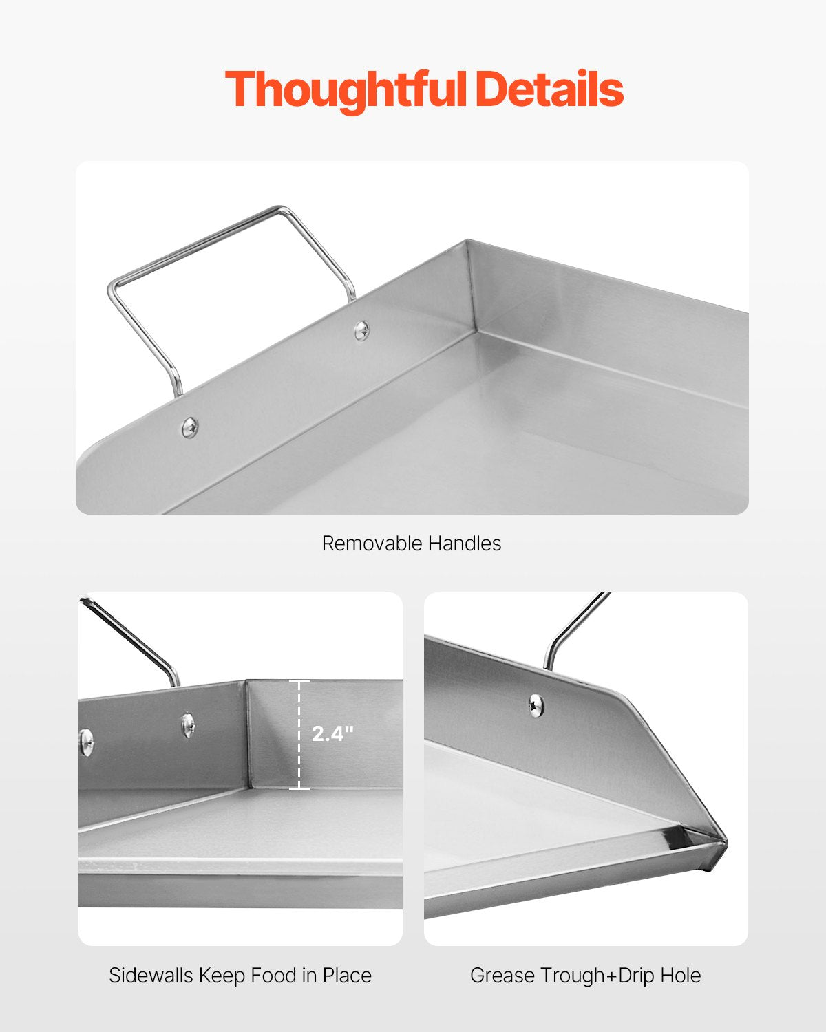 Stainless Steel Griddle, 32x16 inch Universal Flat Top Rectangular Plate, Gas Grill Griddle for BBQ Grill, Teppanyaki, Portable Family Cookware with Handle, for Camping Tailgating Party