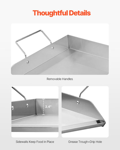 Stainless Steel Griddle, 32x16 inch Universal Flat Top Rectangular Plate, Gas Grill Griddle for BBQ Grill, Teppanyaki, Portable Family Cookware with Handle, for Camping Tailgating Party