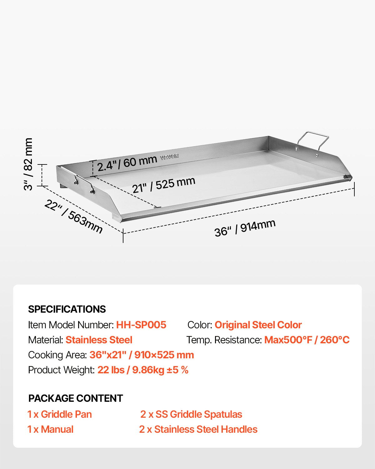 Stainless Steel Griddle, 36x22 inch Universal Flat Top Rectangular Plate, Gas Grill Griddle for BBQ Grill, Teppanyaki, Portable Family Cookware with Handle, for Camping Tailgating Party