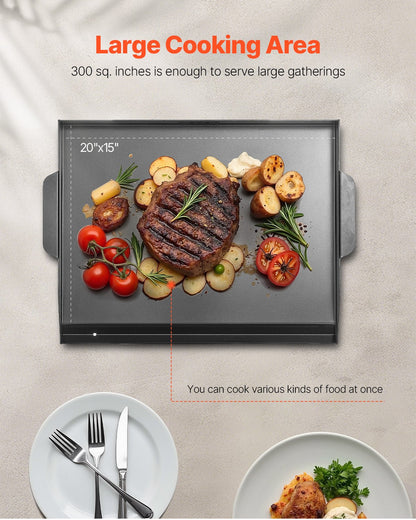 Carbon Steel Griddle, 22x16 inch Universal Flat Top Rectangular Plate, Gas Grill Griddle for BBQ Grill, Teppanyaki, Portable Family Cookware, for Camping Tailgating Party, Black