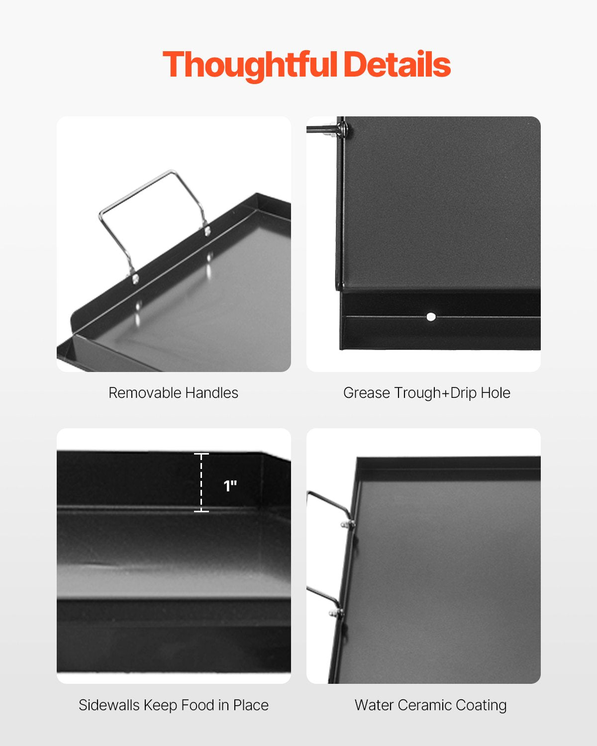 Carbon Steel Griddle, 24x16 inch Universal Flat Top Rectangular Plate, Gas Grill Griddle for BBQ Grill, Teppanyaki, Portable Family Cookware with Handle, for Camping Tailgating Party