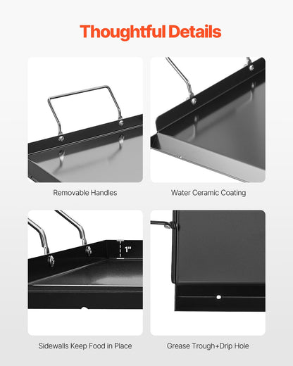 Carbon Steel Griddle, 32x14 inch Universal Flat Top Rectangular Plate, Gas Grill Griddle for BBQ Grill, Teppanyaki, Portable Family Cookware with Handle, for Camping Tailgating Party