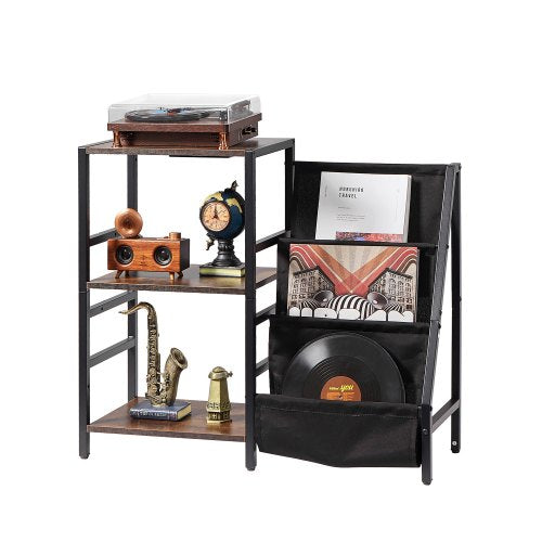 Skivspelare med laddningsstation och USB-portar, Rymmer upp till 200 album, Skivspelare med 3 nivåer och förvaring av vinylskivor, Skivspelare med hyllplan för sovrum, vardagsrum