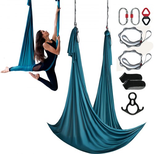 Aerial Silk &amp; Yoga Swing, 11 Yards, Aerial Yoga Hammock Kit med 100gsm nylontyg, komplett riggningshårdvara och enkel installationsguide, antigravitationsflygning för alla nivåer fitness bodybuilding, grön