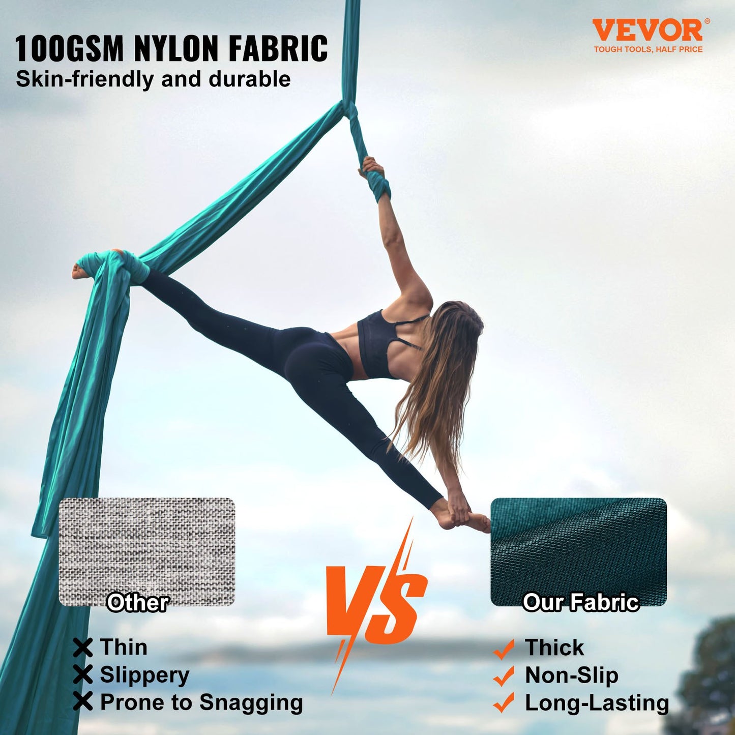 Aerial Silk & Yoga Swing, 11 Yards, Aerial Yoga Hammock Kit with 100gsm Nylon Fabric, Full Rigging Hardware & Easy Set-up Guide, Antigravity Flying for All Levels Fitness Bodybuilding, Green