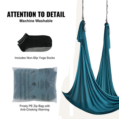 Aerial Silk & Yoga Swing, 11 Yards, Aerial Yoga Hammock Kit with 100gsm Nylon Fabric, Full Rigging Hardware & Easy Set-up Guide, Antigravity Flying for All Levels Fitness Bodybuilding, Green