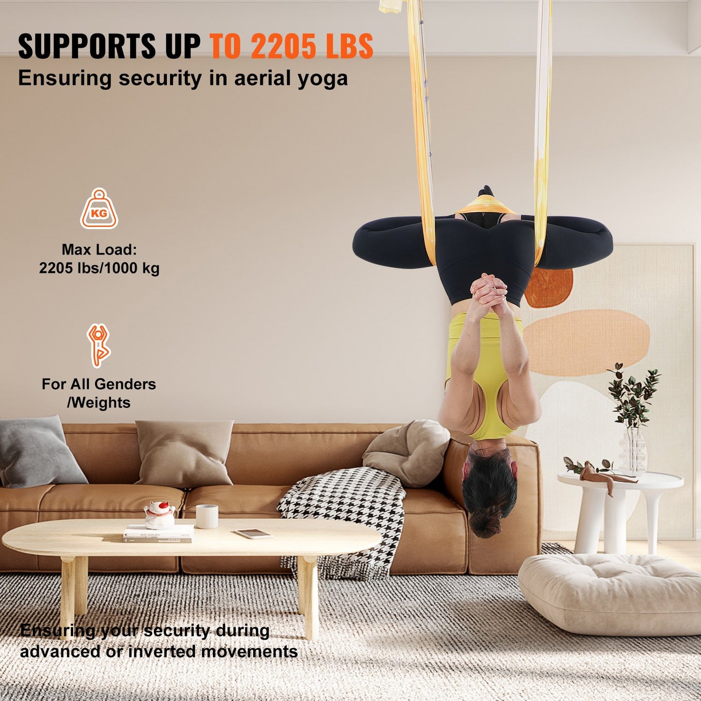 Aerial Yoga Hammock & Swing, 5.5 Yards, Aerial Yoga Starter Kit with 100gsm Nylon Fabric, Full Rigging Hardware & Easy Set-up Guide, Antigravity Flying for All Levels Fitness Bodybuilding, Gold