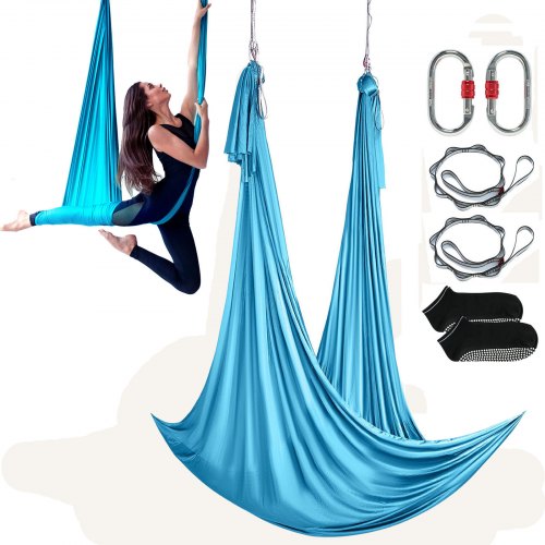 Aerial Yoga Hammock & Swing, 5.5 Yards, Aerial Yoga Starter Kit with 100gsm Nylon Fabric, Full Rigging Hardware & Easy Set-up Guide, Antigravity Flying for All Levels Fitness Bodybuilding, Blue
