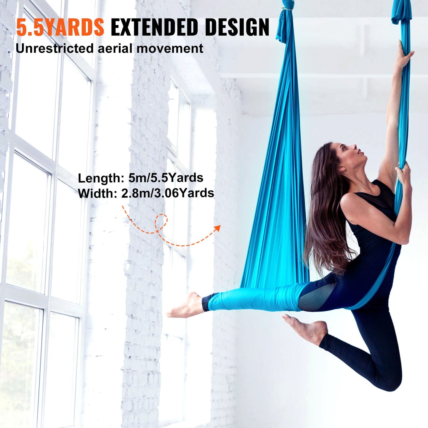 Aerial Yoga Hammock & Swing, 5.5 Yards, Aerial Yoga Starter Kit with 100gsm Nylon Fabric, Full Rigging Hardware & Easy Set-up Guide, Antigravity Flying for All Levels Fitness Bodybuilding, Blue